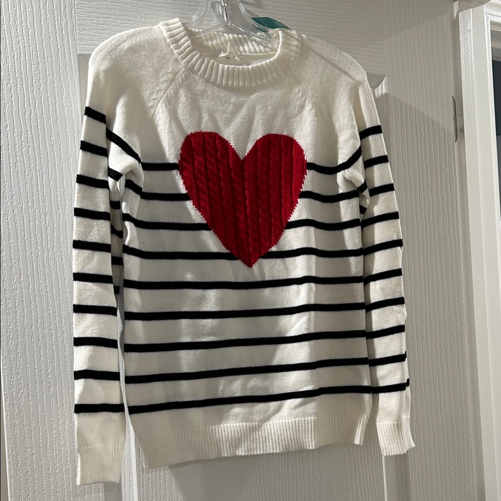 New With Tag! Maurices Black and White Striped Sweater with Red Heart